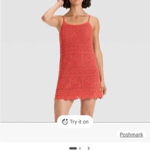 A New Day Rust Crochet Shift Dress